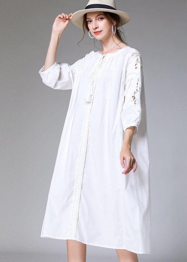 Plus Size White Loose O-Neck A Line Spring Maxi Dress Three Quarter Sleeve - Image 2