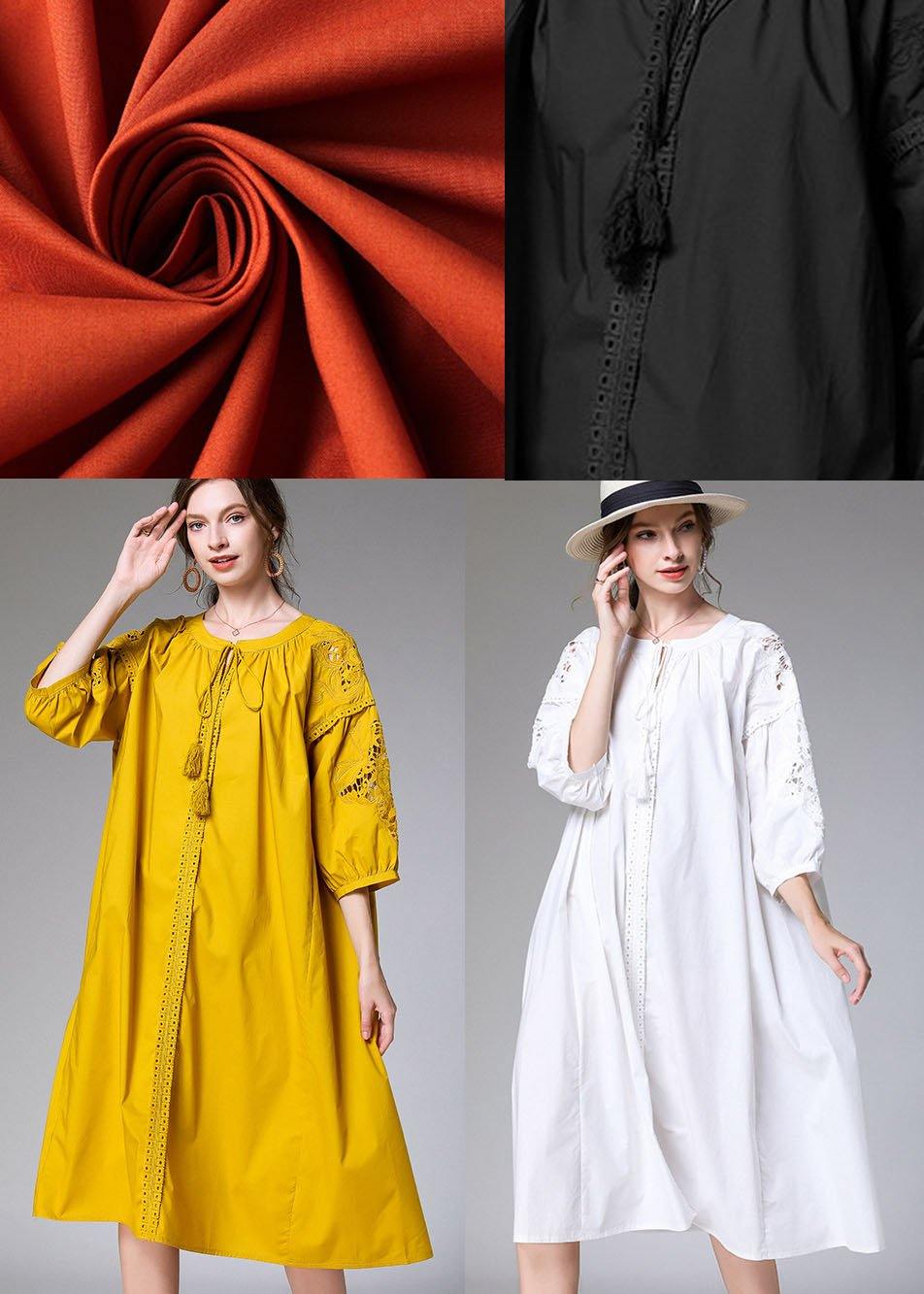 Plus Size White Loose O-Neck A Line Spring Maxi Dress Three Quarter Sleeve - Image 5