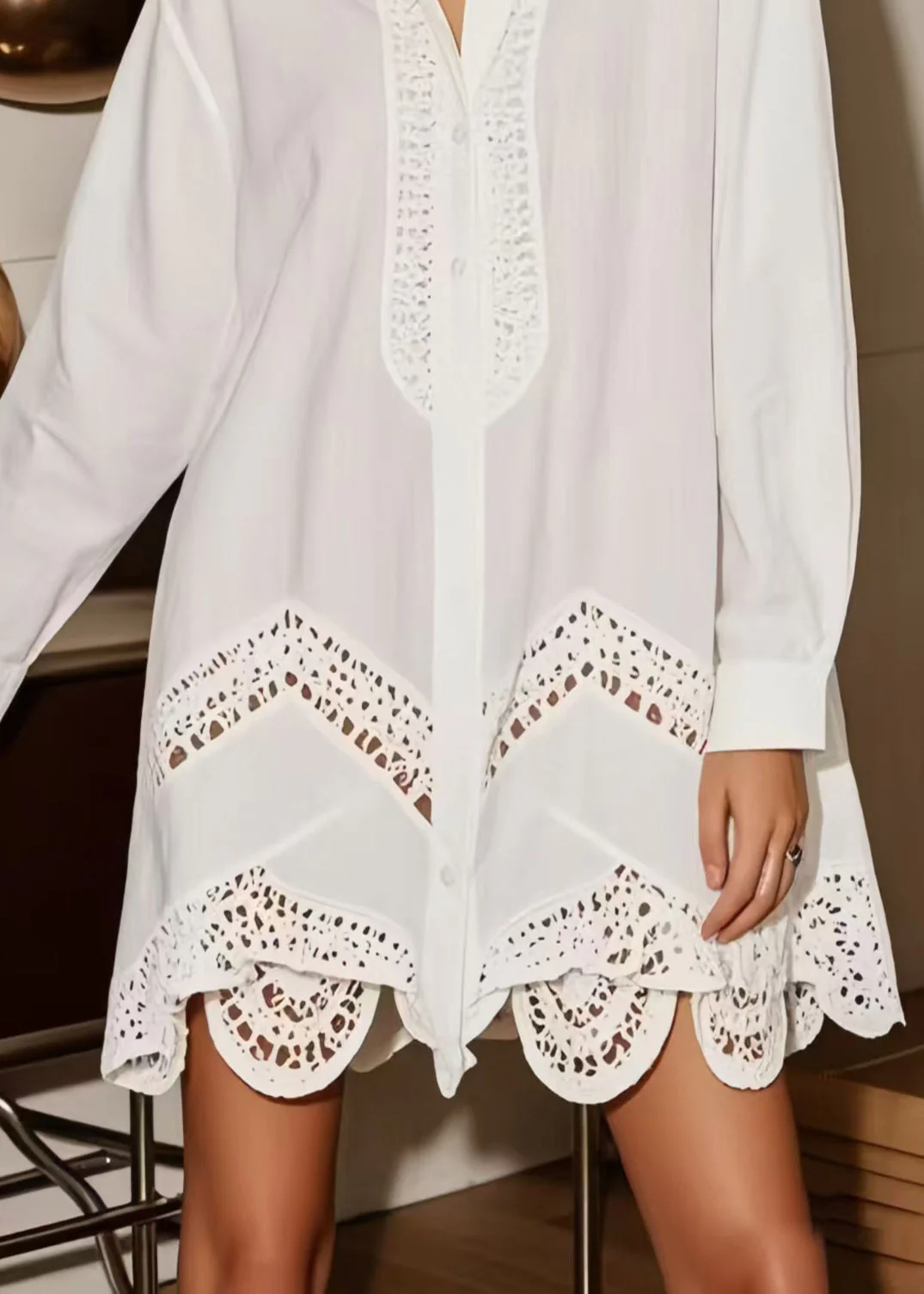 Plus Size White Oversized Hollow Out Cotton Shirt Dress Spring - Image 4