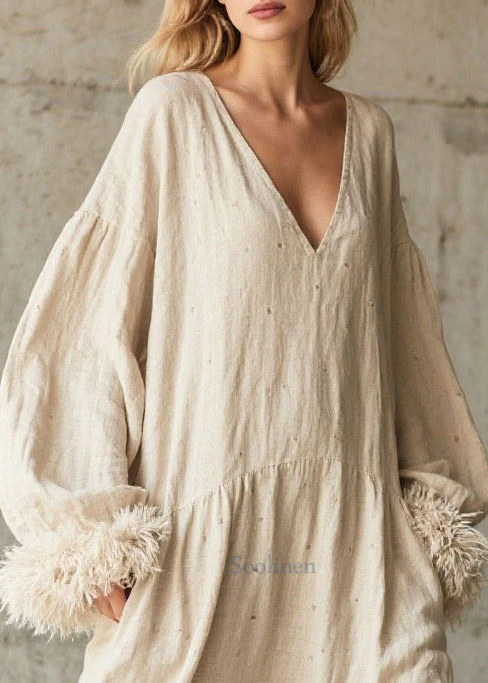 Plus Size White Oversized Patchwork Faux Fur Maxi Dress Fall - Image 2