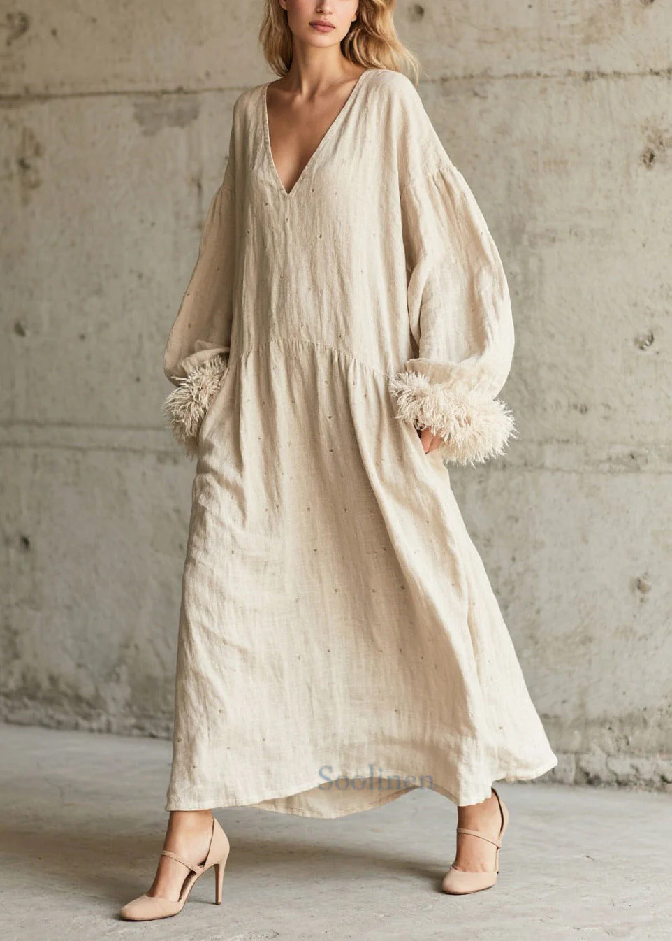 Plus Size White Oversized Patchwork Faux Fur Maxi Dress Fall - Image 3