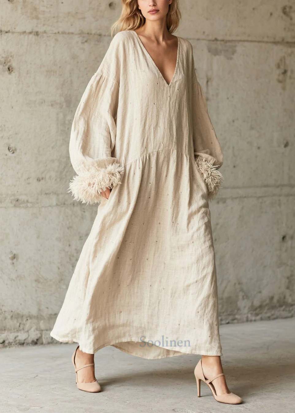Plus Size White Oversized Patchwork Faux Fur Maxi Dress Fall - Image 5