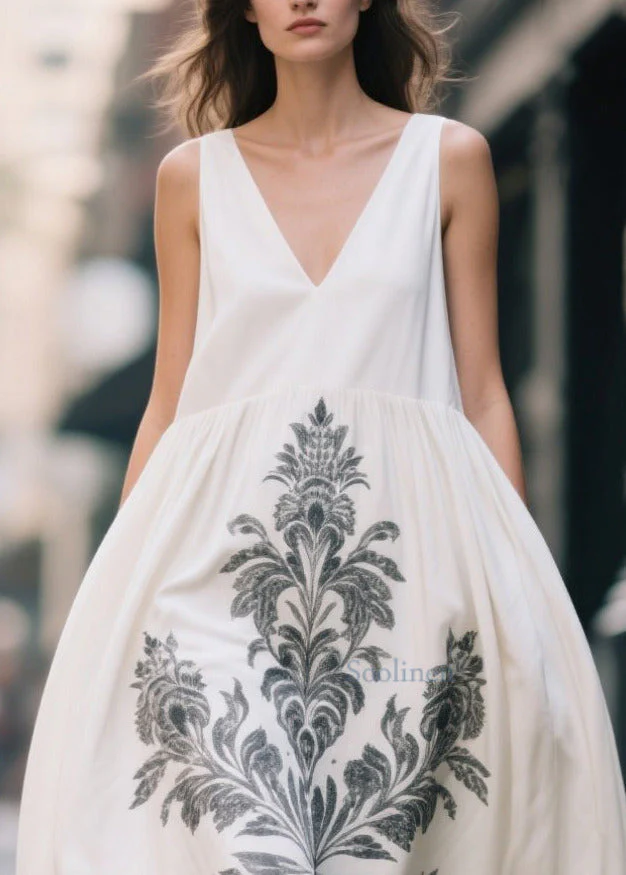 Plus Size White Oversized Print Cotton Maxi Dress Summer - Image 2