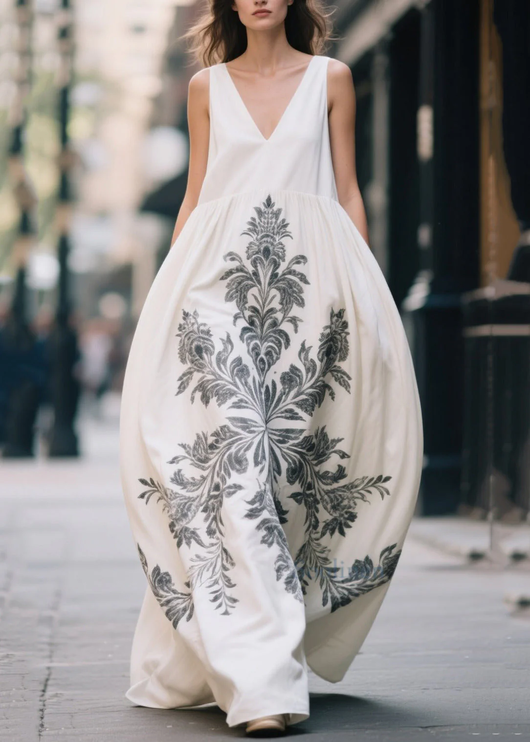 Plus Size White Oversized Print Cotton Maxi Dress Summer - Image 5