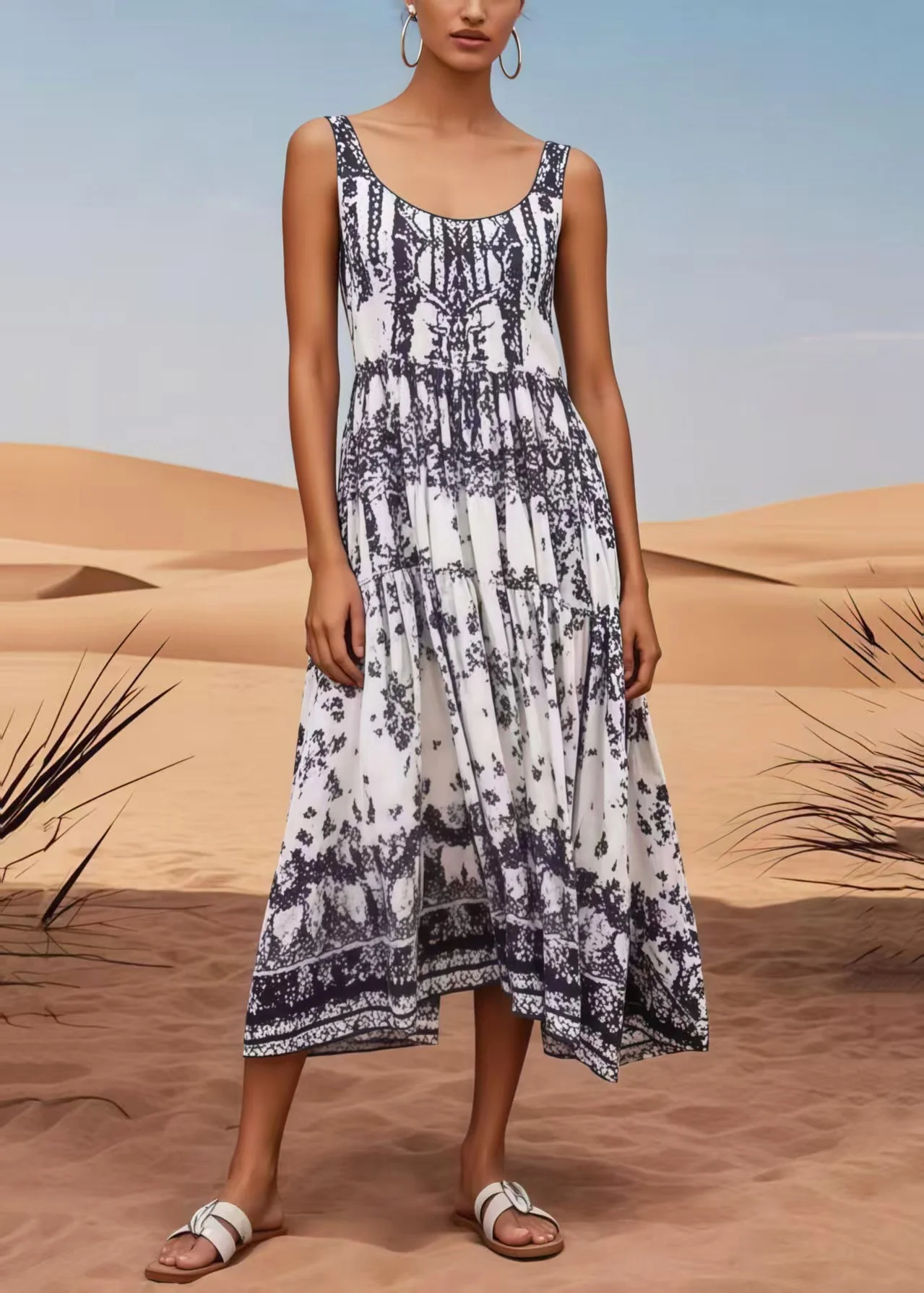 Plus Size White Oversized Print Cotton Sundress Summer - Image 3