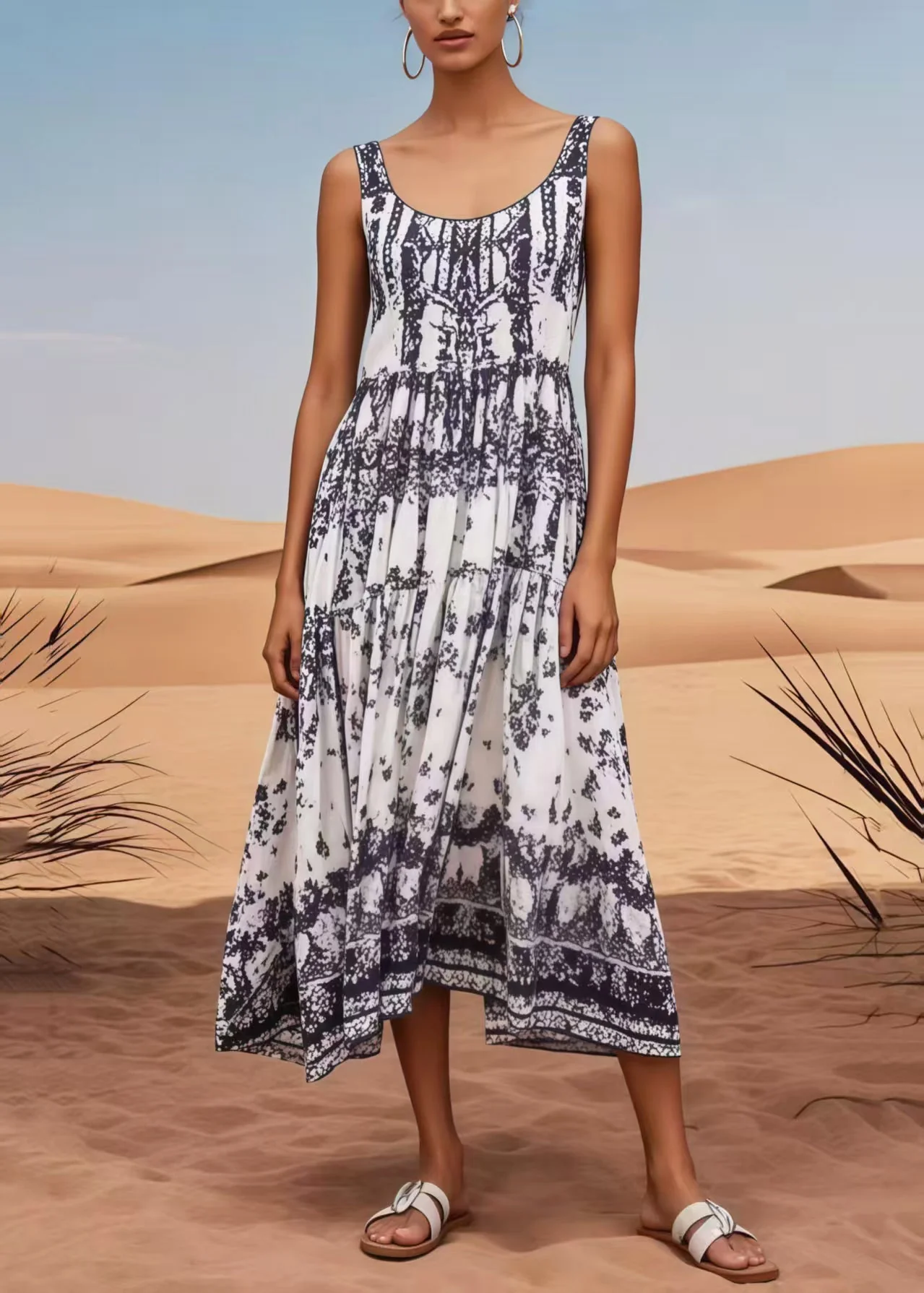 Plus Size White Oversized Print Cotton Sundress Summer - Image 5