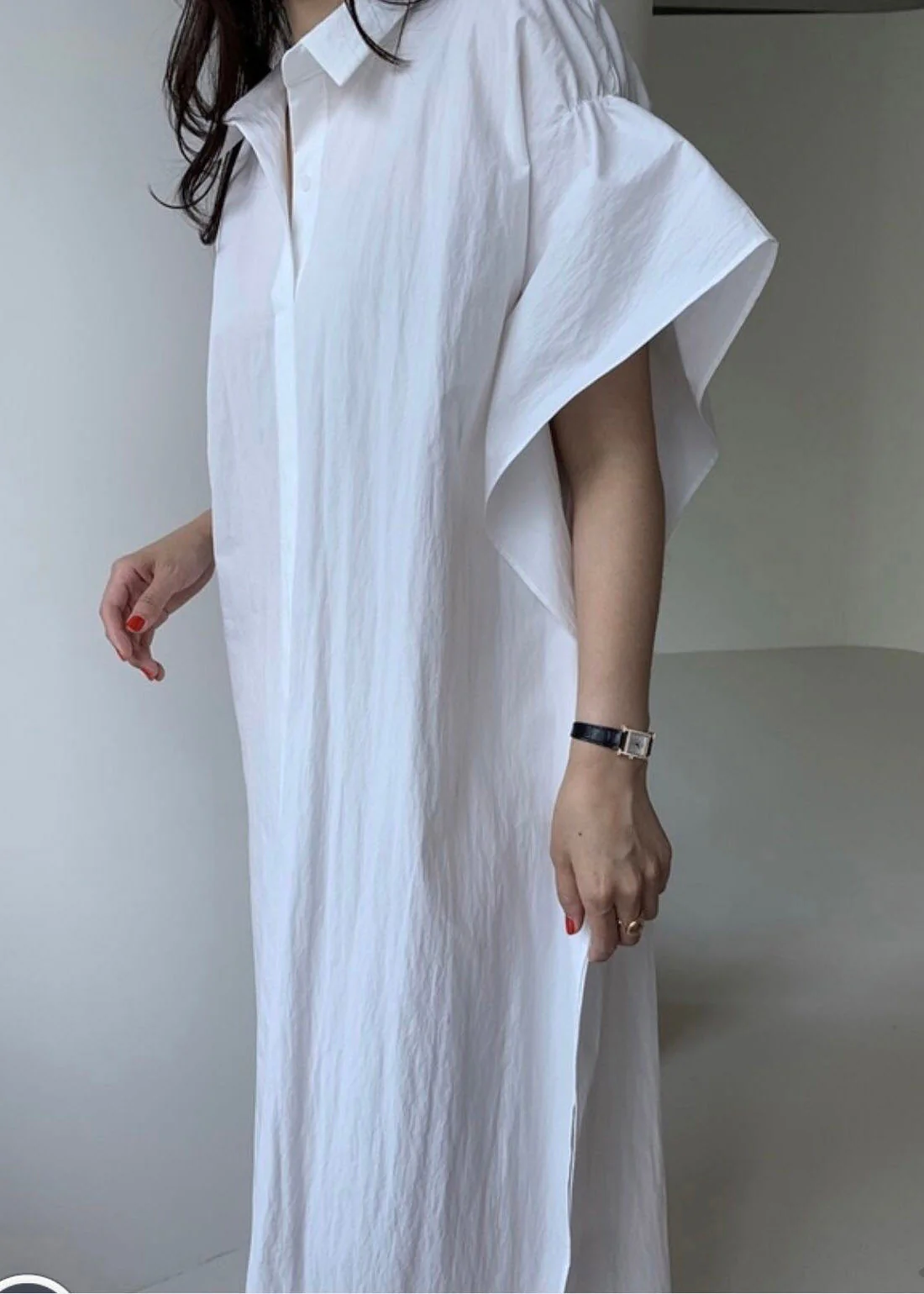 Plus Size White Peter Pan Collar Button Cozy Long Shirt Dress Summer - Image 3