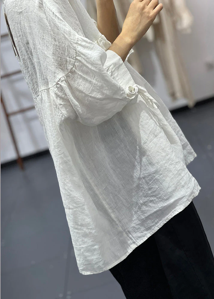 Plus Size White Ruffled Oversized Cotton Blouses Half Sleeve - Image 5