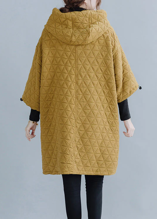 Plus Size Yellow Hooded Drawstring Thick Mid Dress Long Sleeve - Image 4