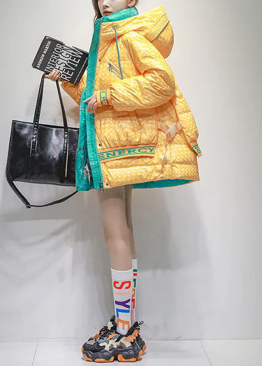 Plus Size Yellow Hooded Letter Patchwork Duck Down Coats Winter - Image 3