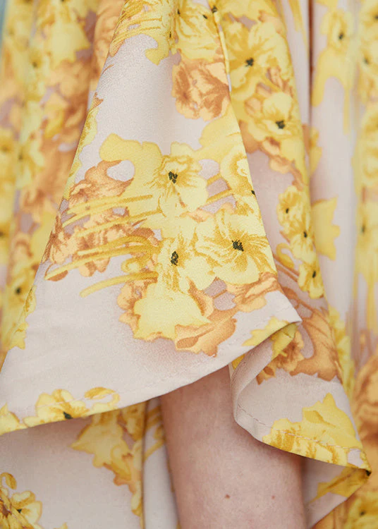 Plus Size Yellow O Neck Print Chiffon Robe Dresses Summer - Image 4