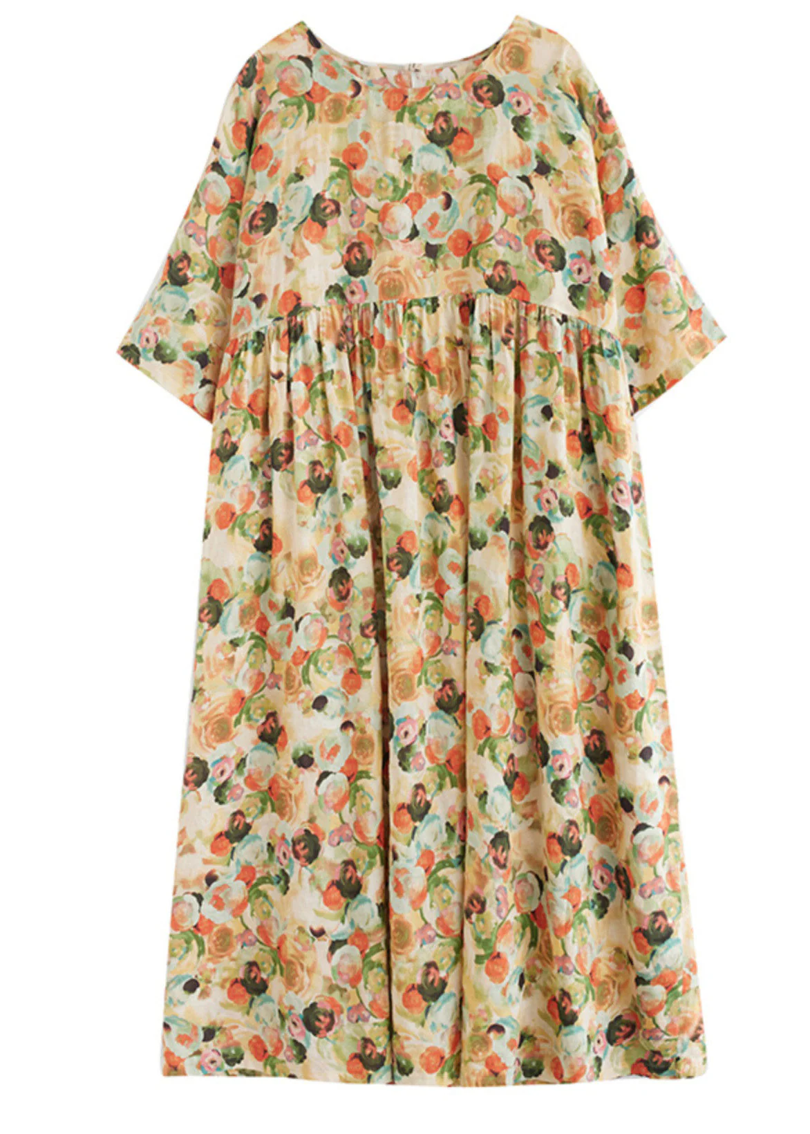 Plus Size Yellow Print Patchwork Holiday Maxi Dress Short Sleeve - Image 5