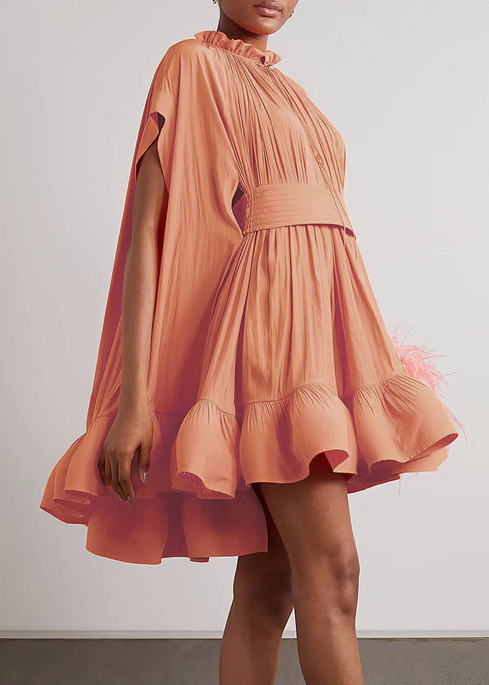 Plus Size Yellow Ruffled Lace Up Mini Dress Summer - Image 2