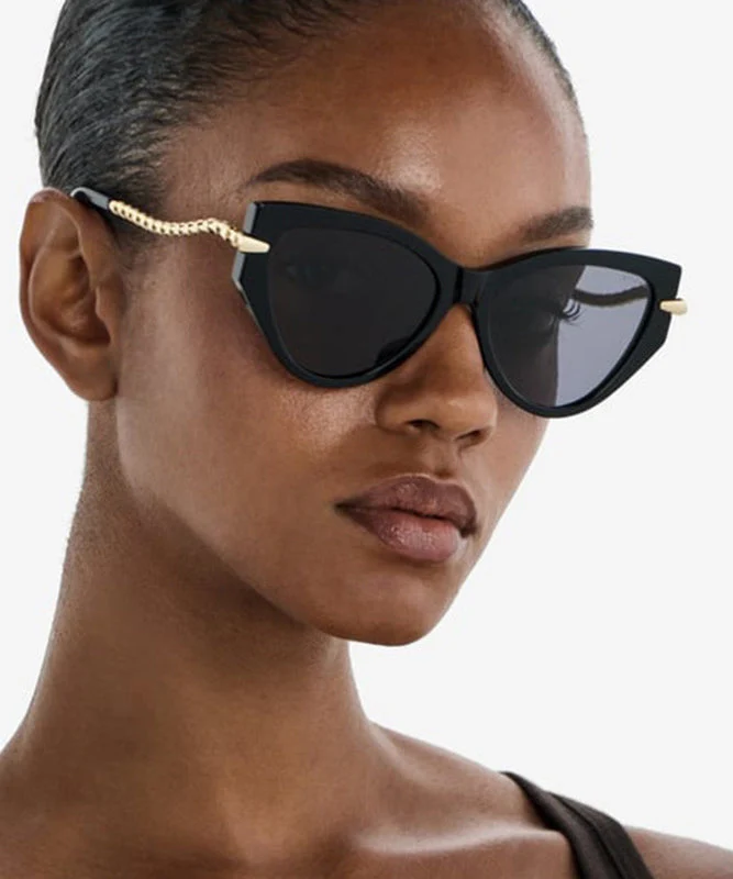Punk Style Black Cat Eye Chain Concave Sunglasses - Image 2