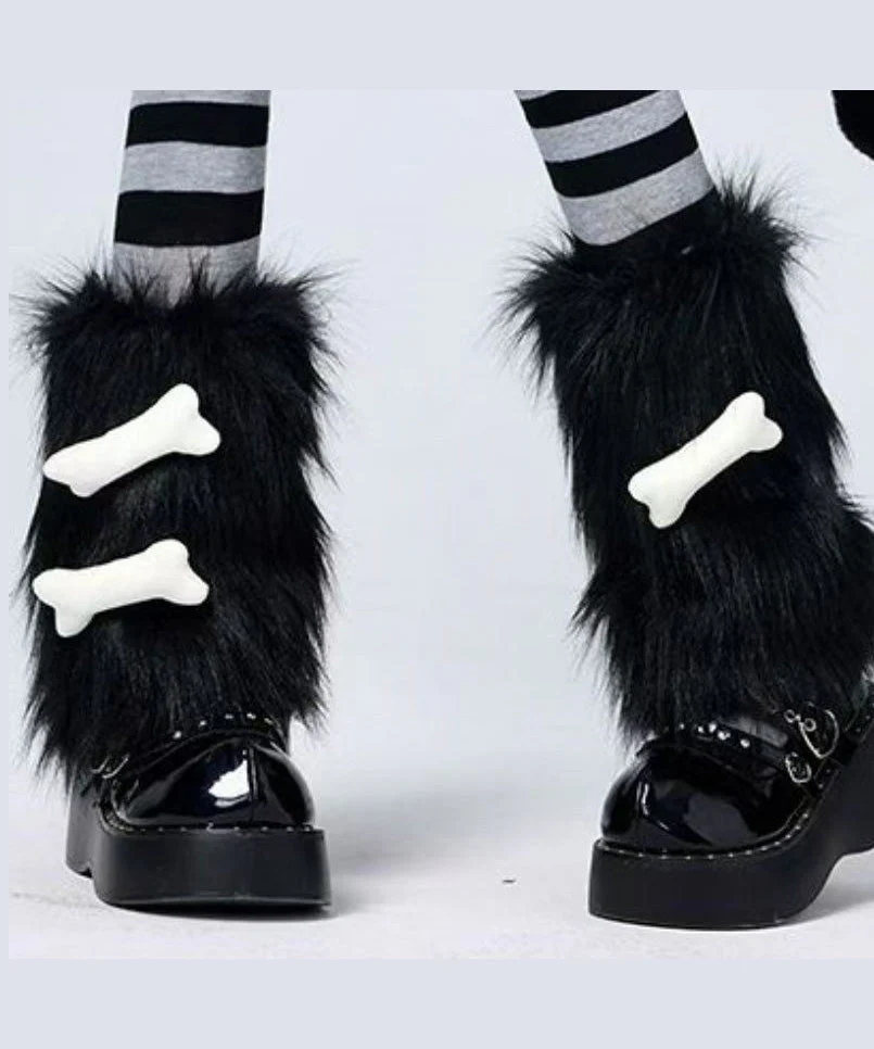 Punk Style Black Fuzzy Fur Fluffy Socks Cover - Image 5