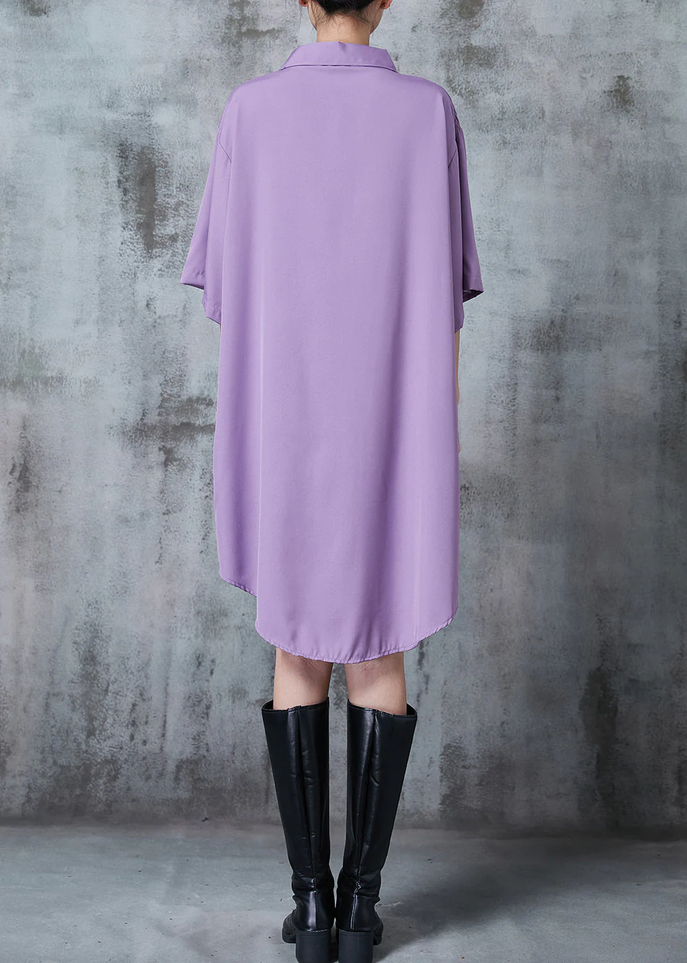Purple Comfotable Cotton Shirt Dress Oversized Summer - Image 4