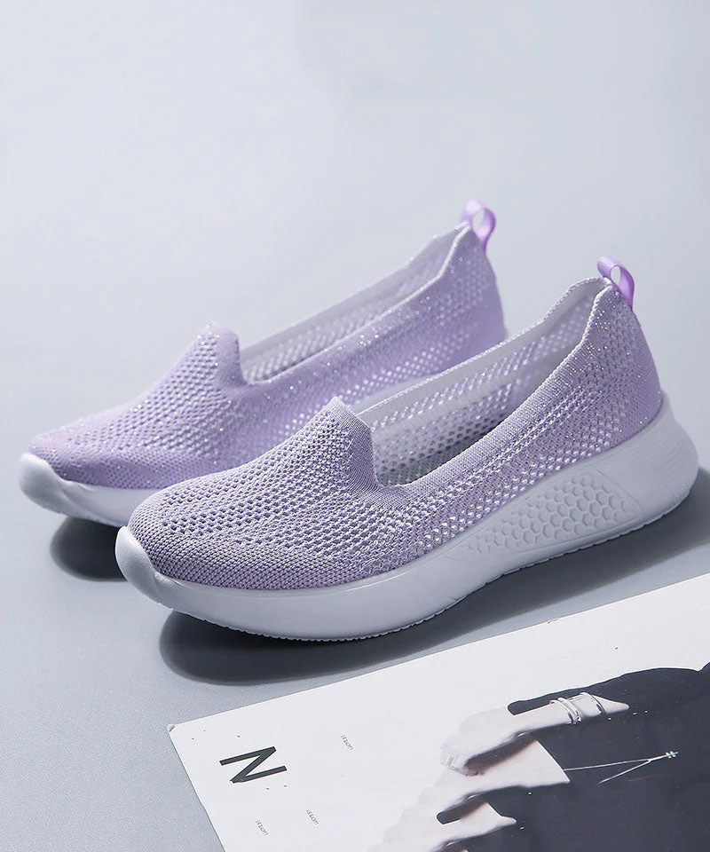 Purple Comfy Breathable Mesh Splicing Flat Shoes For Women