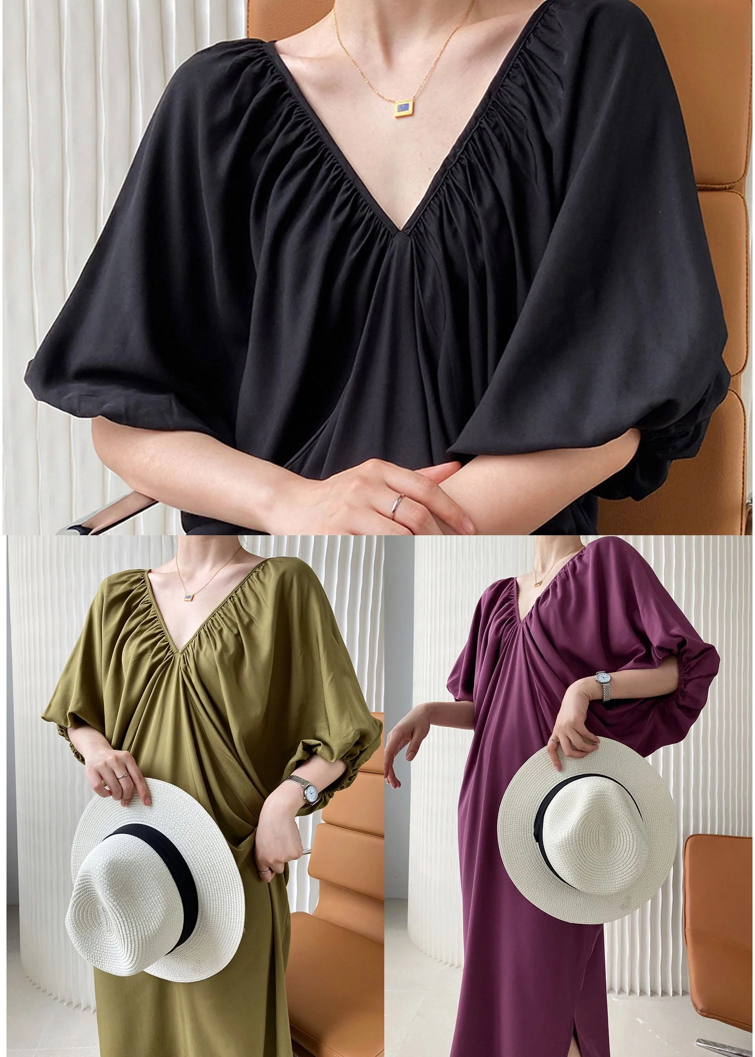 Purple Cotton Robe Dresses Side Open Cold Shoulder Batwing Sleeve - Image 5