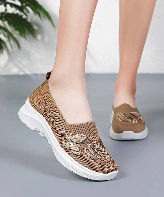Purple Embroidered Breathable Mesh Flat Shoes For Women - Image 2