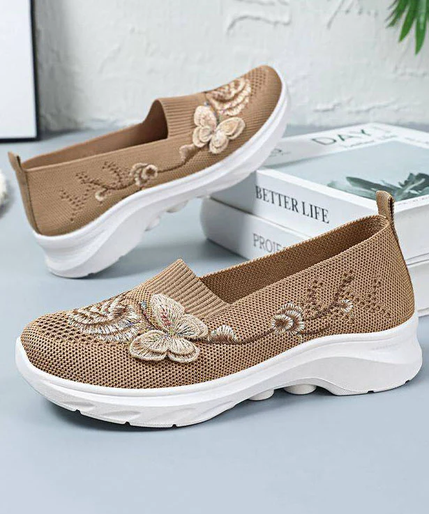 Purple Embroidered Breathable Mesh Flat Shoes For Women - Image 4