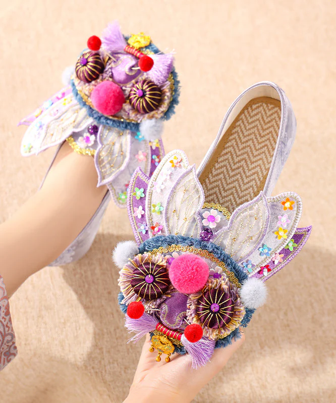 Purple Flat Feet Shoes Cotton Fabric Handmade Splicing Embroidered - Image 3
