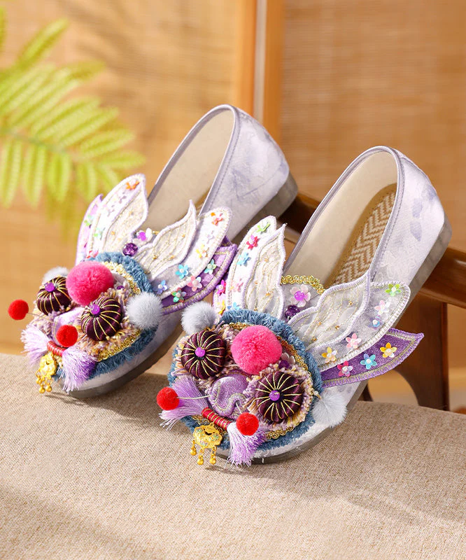 Purple Flat Feet Shoes Cotton Fabric Handmade Splicing Embroidered - Image 5