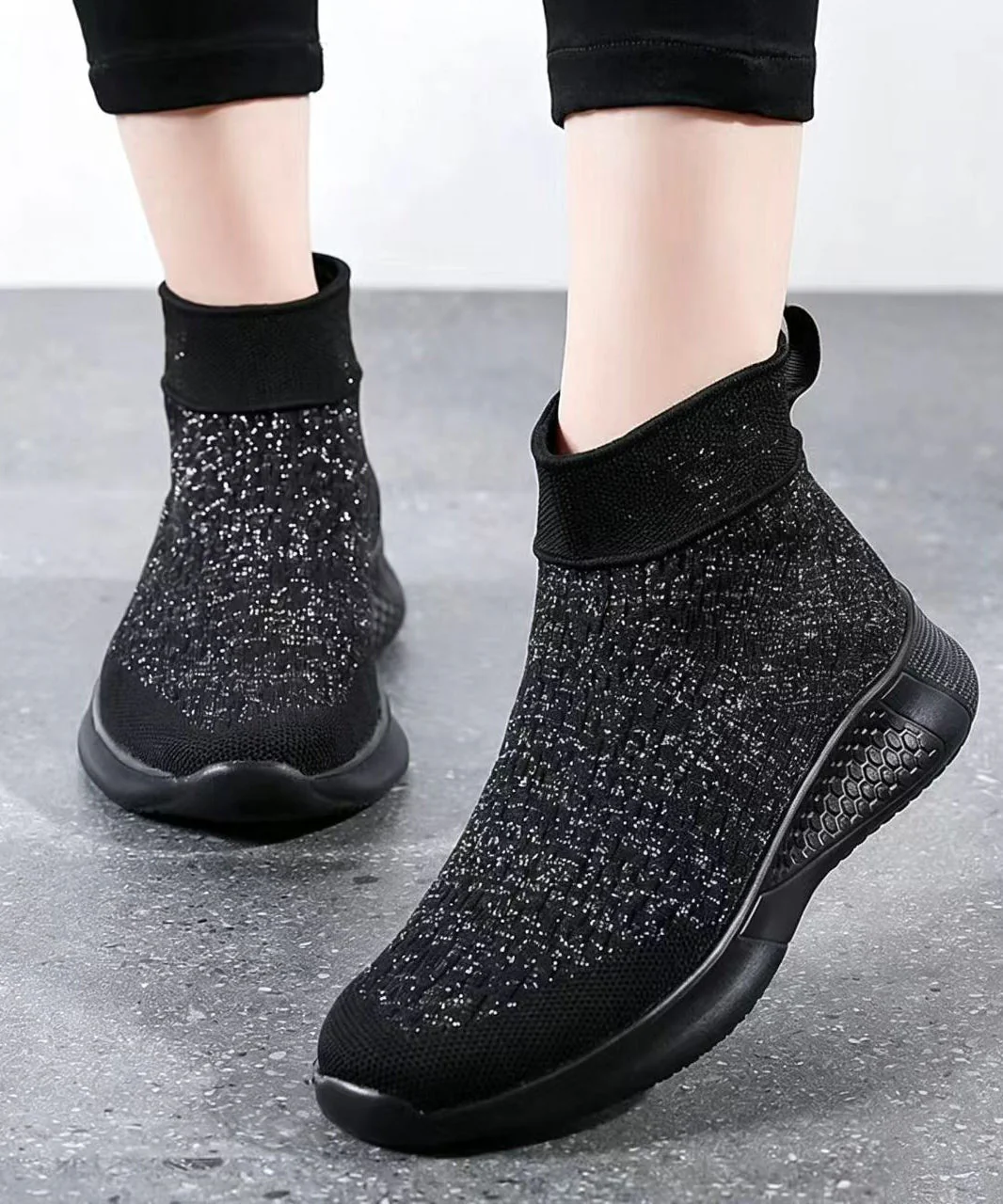 Purple Flat Feet Shoes Knit Fabric Casual Hollow Out Flats - Image 2