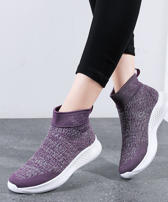 Purple Flat Feet Shoes Knit Fabric Casual Hollow Out Flats - Image 3