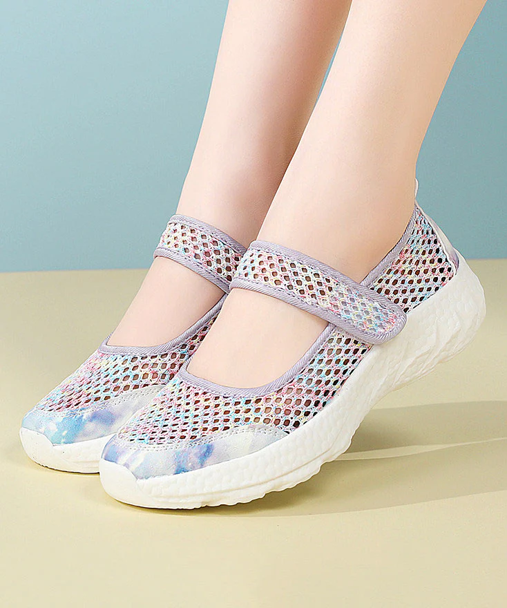 Purple Flats Breathable Mesh Casual Splicing Buckle Strap - Image 3