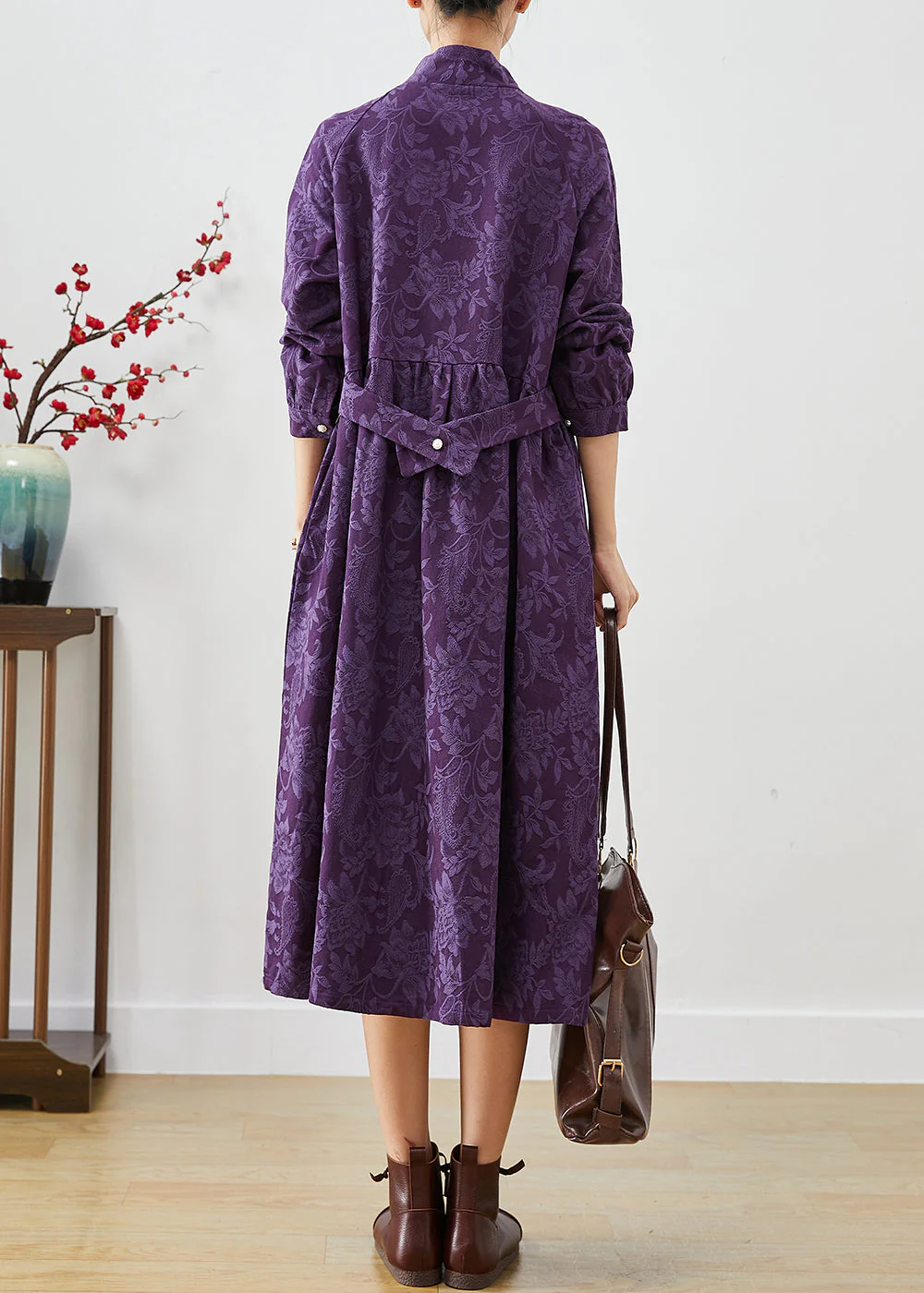 Purple Jacquard Maxi Dress Tasseled Exra Large Hem Fall - Image 2