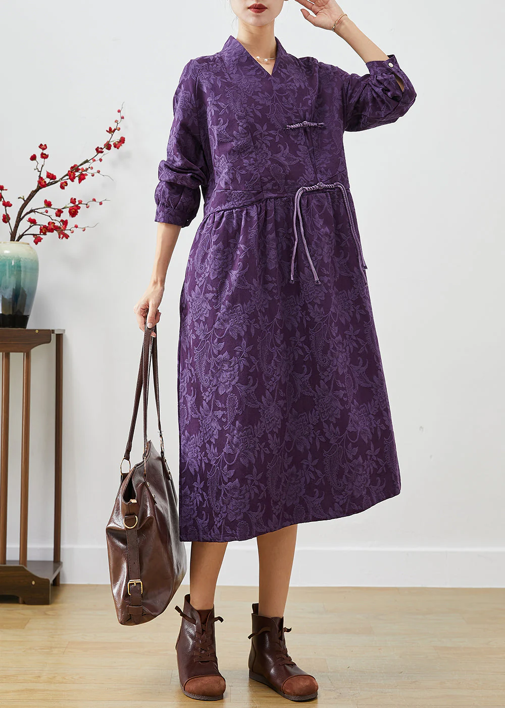 Purple Jacquard Maxi Dress Tasseled Exra Large Hem Fall - Image 3