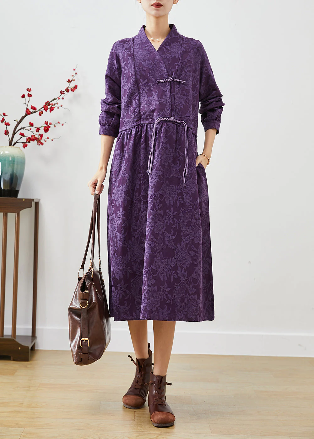 Purple Jacquard Maxi Dress Tasseled Exra Large Hem Fall - Image 4