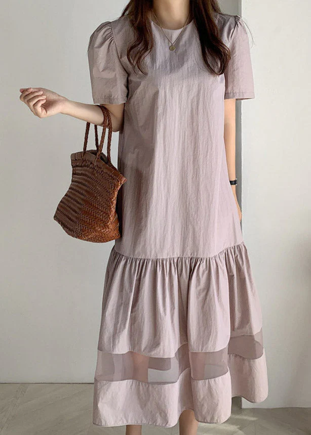Purple Lace Patchwork Maxi Dresses Short Sleeve - Image 2