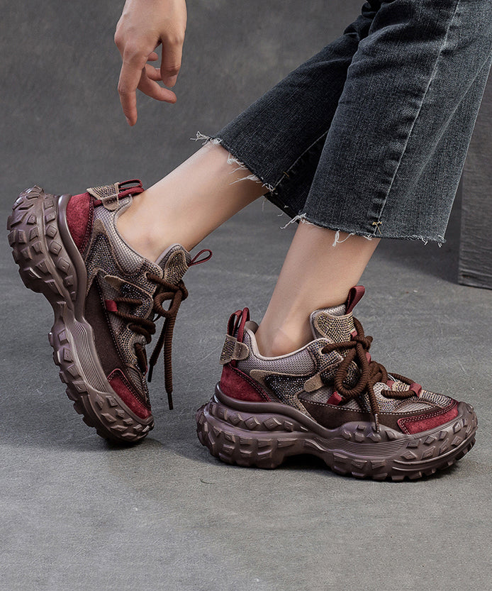 Purple Lace Up Breathable Mesh Splicing Suede Platform Sport Shoes - Image 3