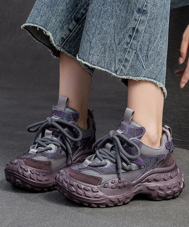 Purple Lace Up Breathable Mesh Splicing Suede Platform Sport Shoes - Image 4