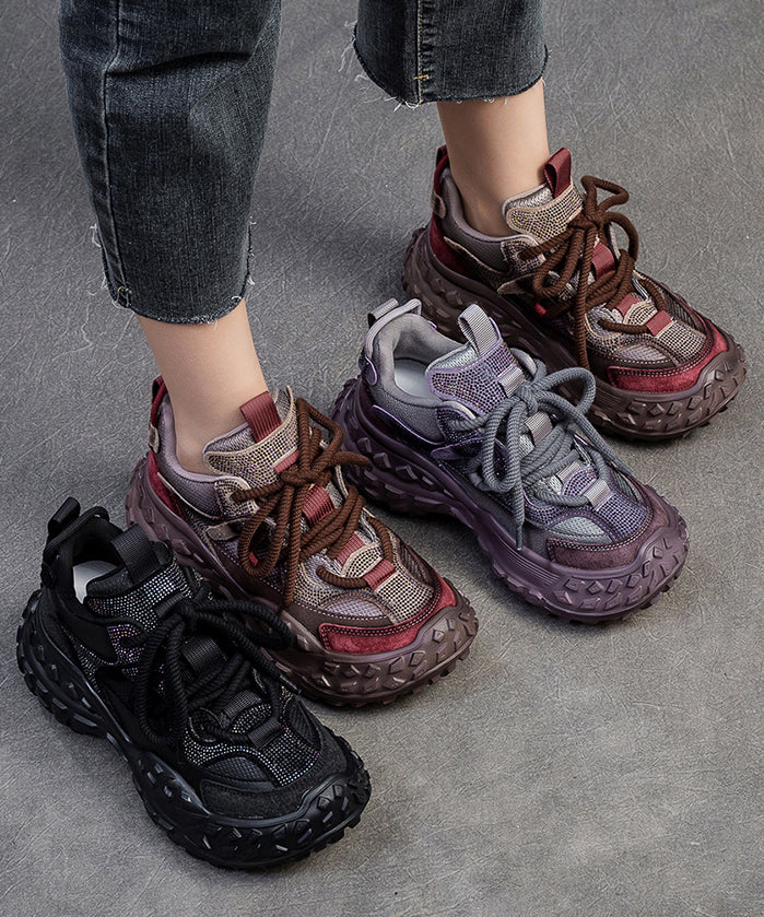 Purple Lace Up Breathable Mesh Splicing Suede Platform Sport Shoes - Image 5