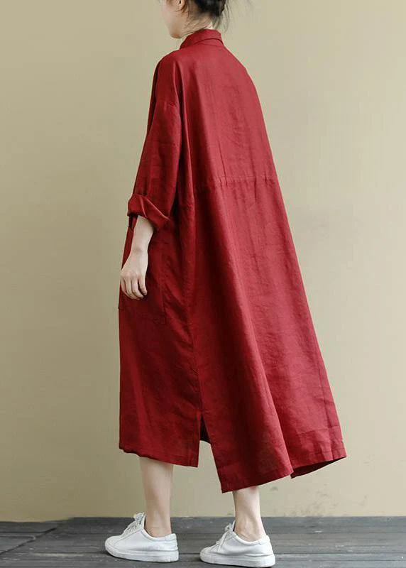 Blue Linen Shirt Dress Casual Oversize Spring Maxi Dresses - Image 4