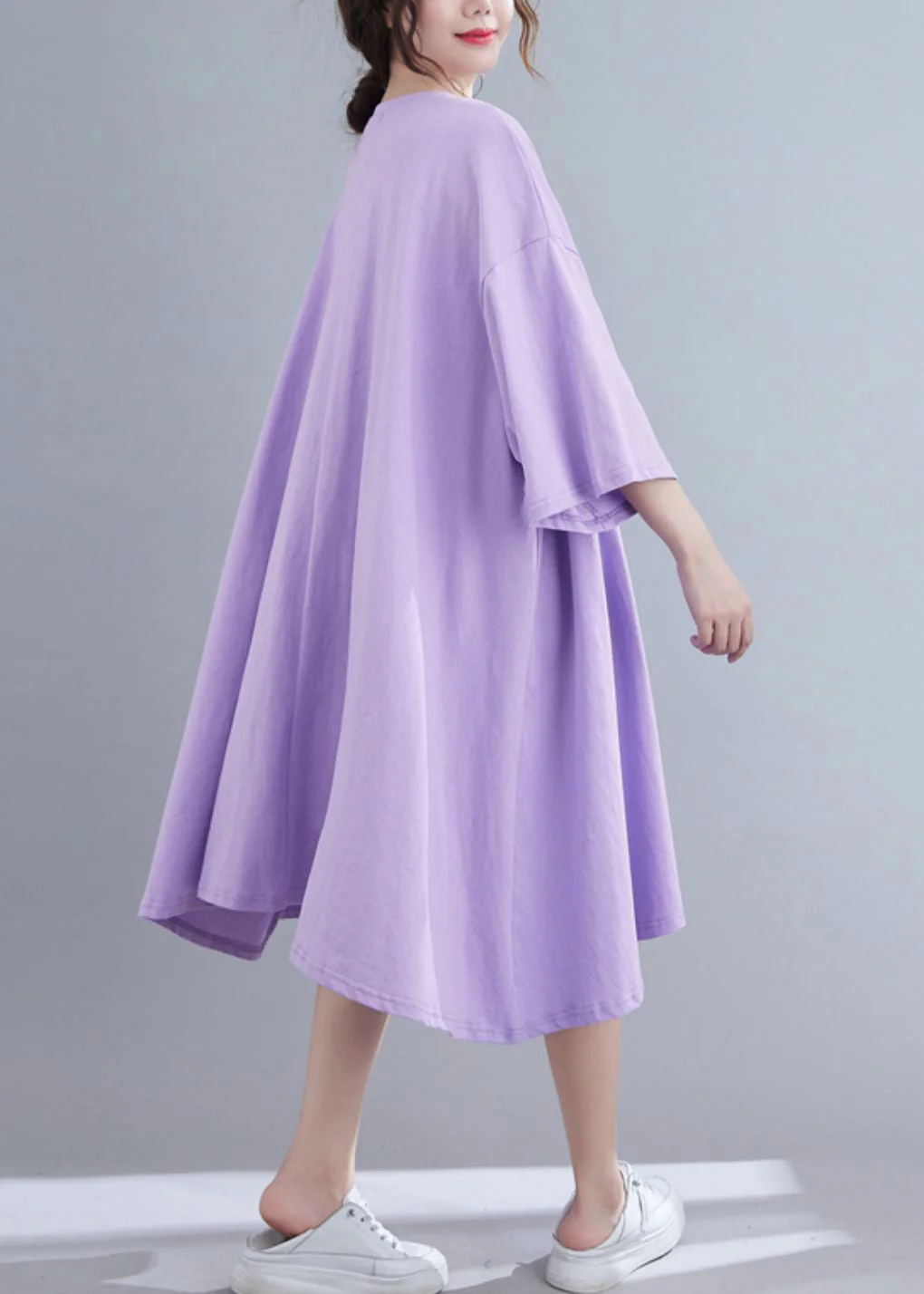 Purple O-Neck Long Dress Long Sleeve - Image 4