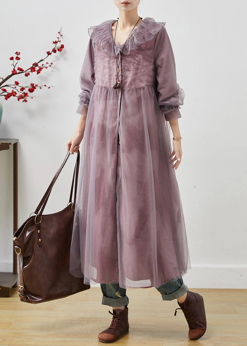 Purple Oversized Organza Maxi Dress Print Spring - Image 2