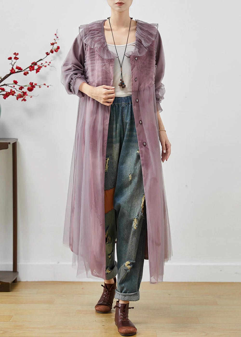 Purple Oversized Organza Maxi Dress Print Spring - Image 3