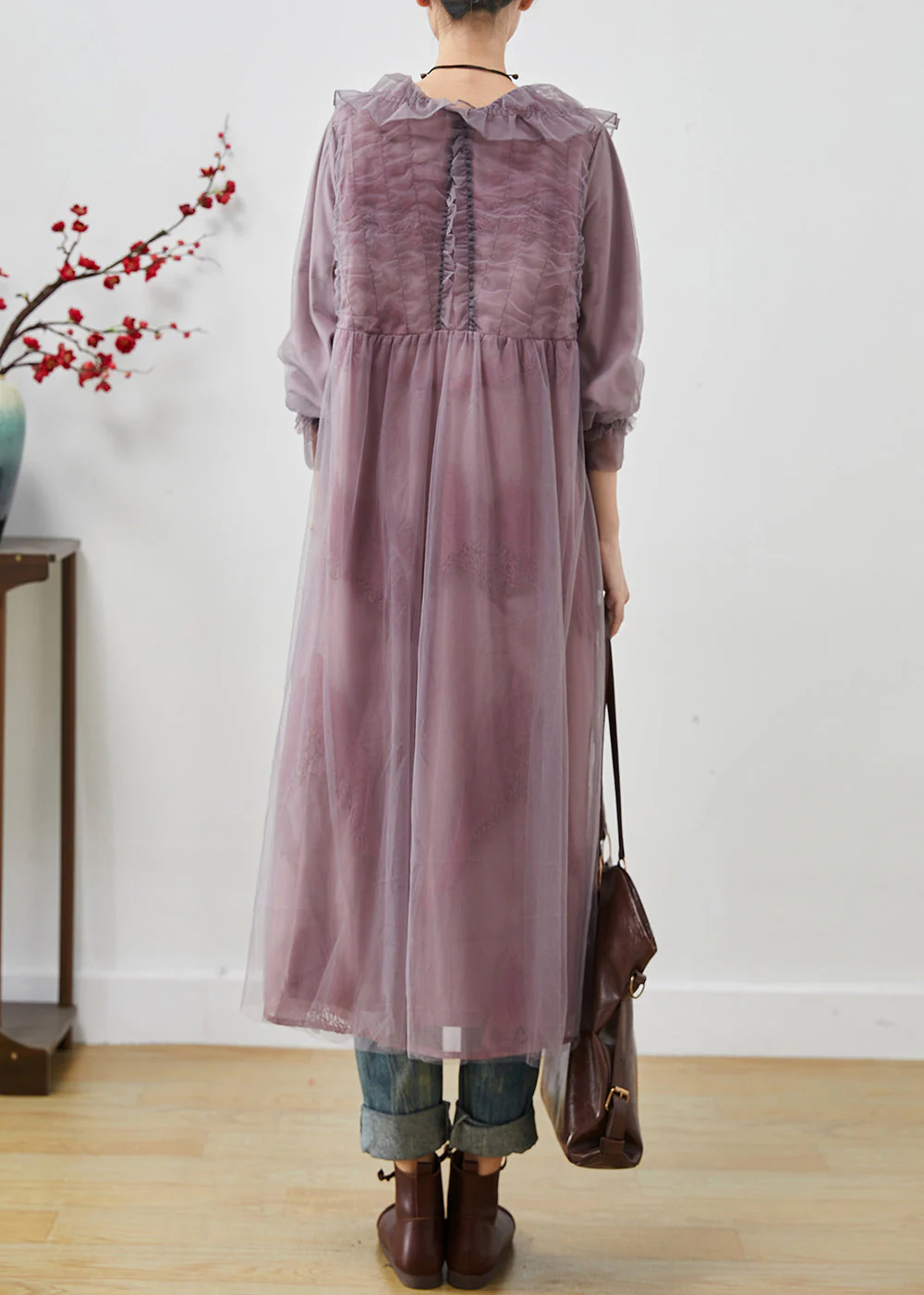 Purple Oversized Organza Maxi Dress Print Spring - Image 4