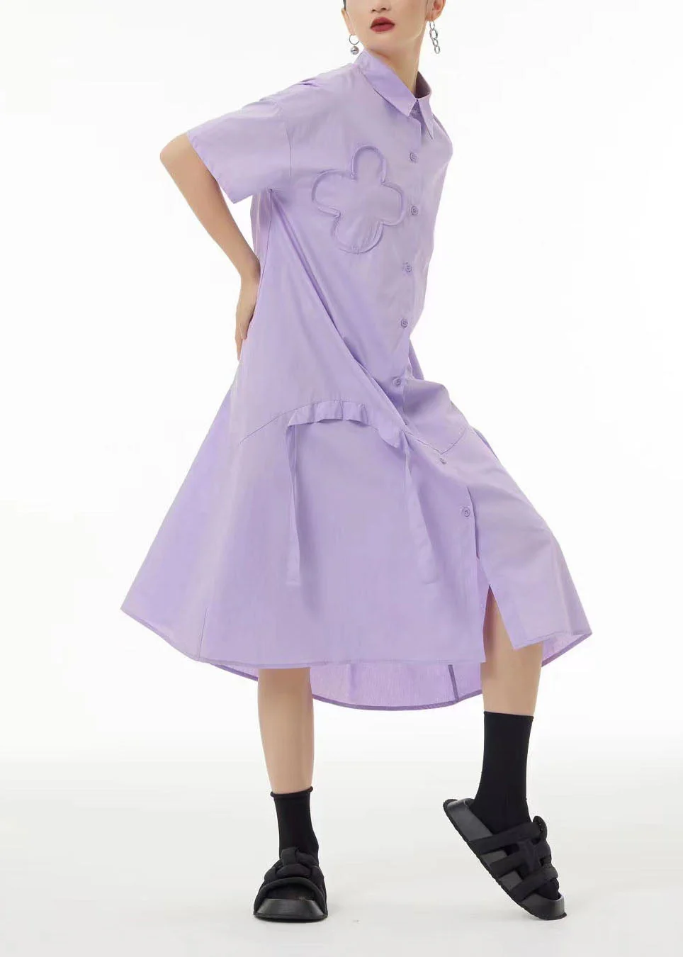 Purple Patchwork Applique Cotton Vacation Dresses Tassel Summer - Image 3