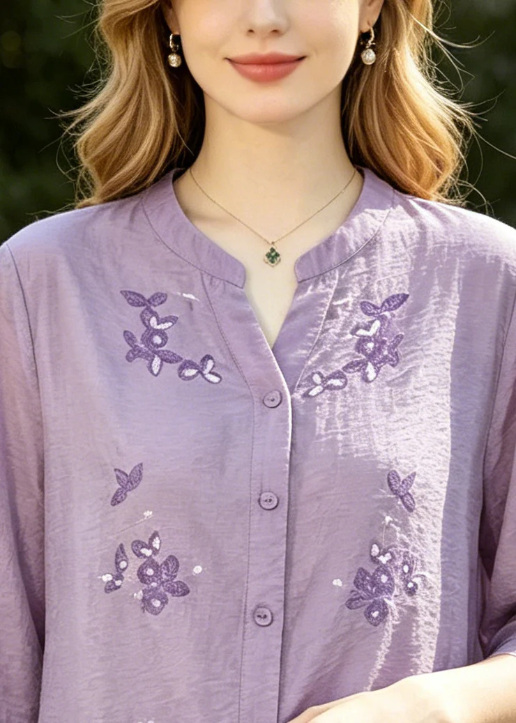 Purple Patchwork Cotton Top Embroidered Half Sleeve - Image 2