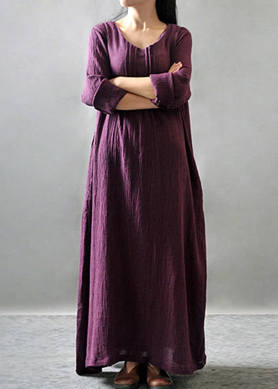 Purple Pockets Maxi Dresses Long Sleeve - Image 2