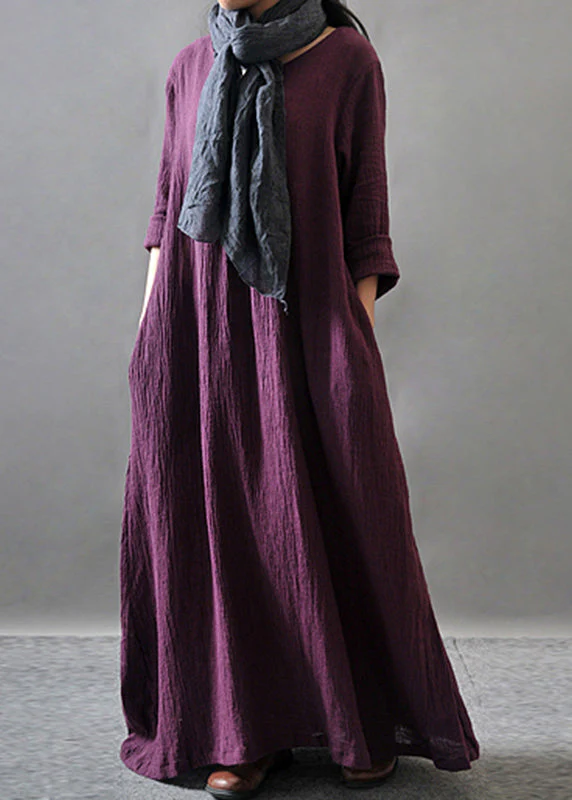 Purple Pockets Maxi Dresses Long Sleeve - Image 3