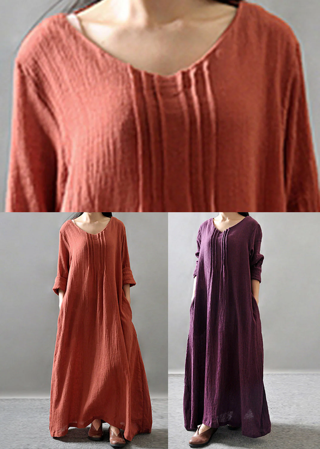 Purple Pockets Maxi Dresses Long Sleeve - Image 5