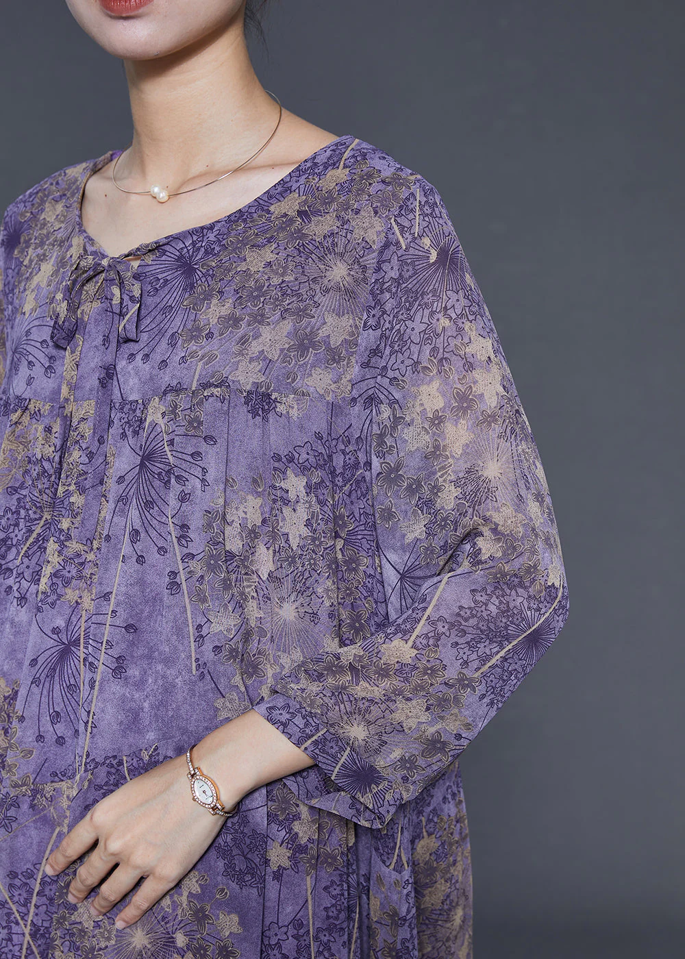 Purple Print Chiffon Dresses Oversized Exra Large Hem Spring - Image 5