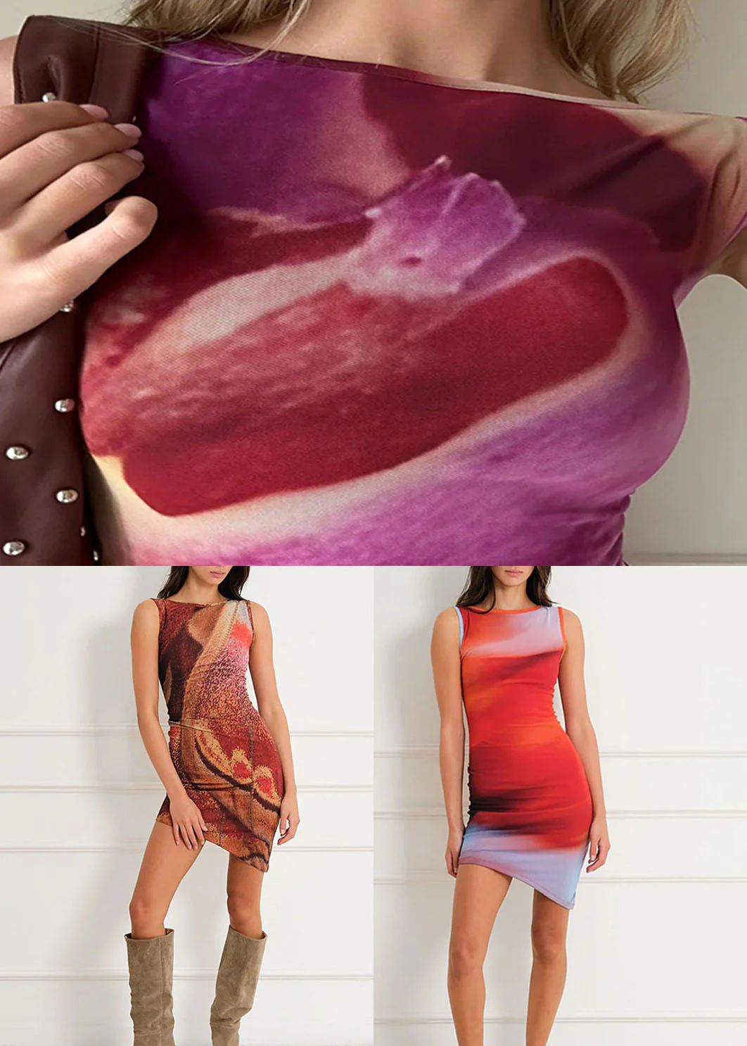 Purple Print High Waist Summer Dresses O Neck - Image 5