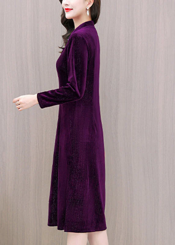 Purple Side Open Silk Velour Maxi Dress Fall - Image 4