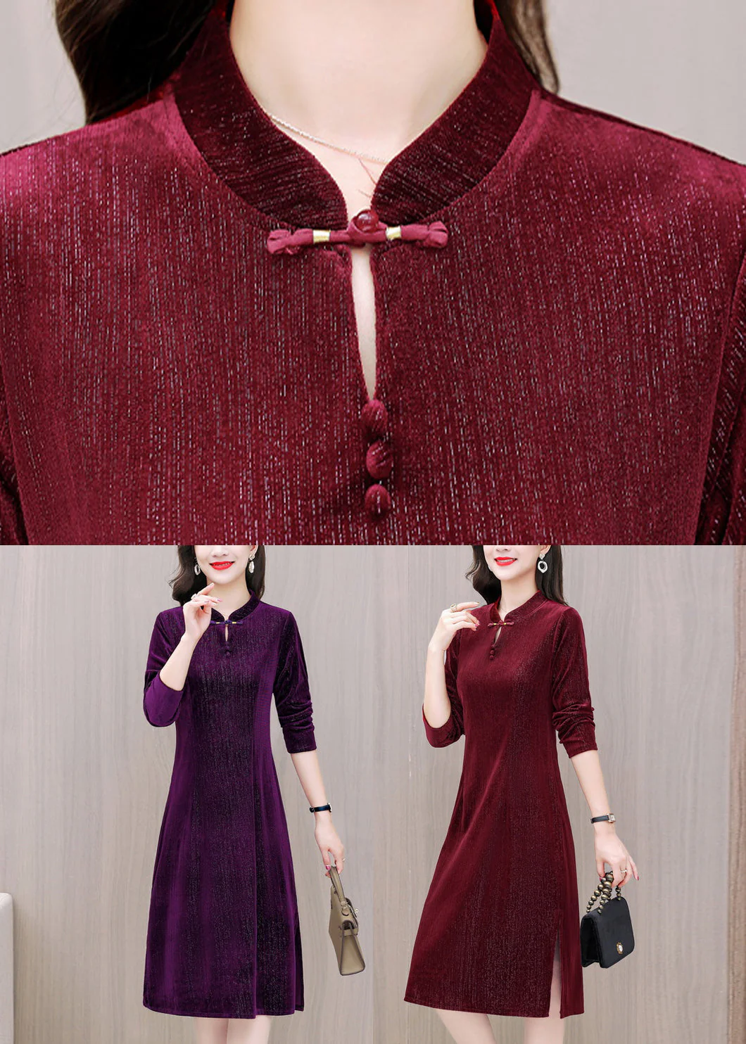Purple Side Open Silk Velour Maxi Dress Fall - Image 5
